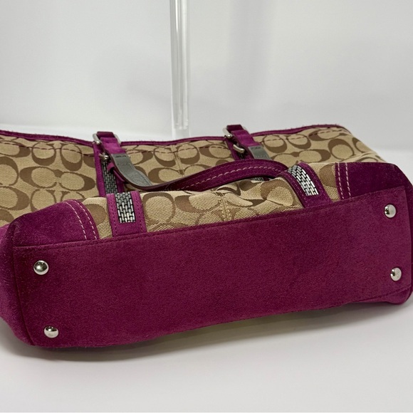 Coach Vintage Signature Canvas Monogram Tote Bag with Metallic and Suede Accents - Picture 11 of 11